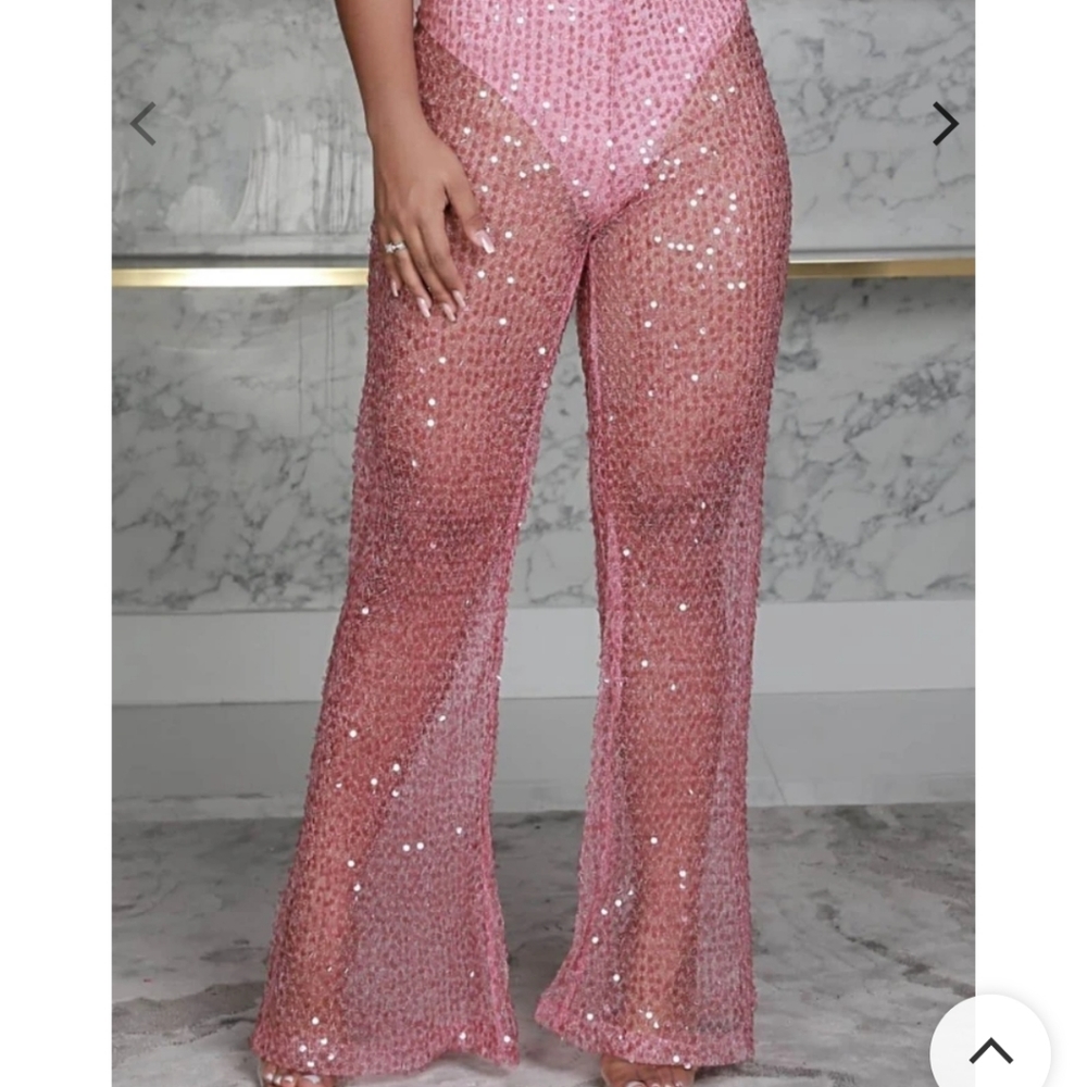 Sheer two-piece sparkly sequin pink set
